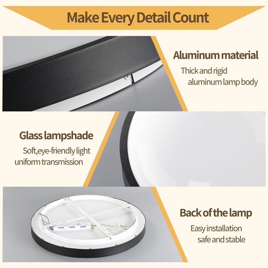 Brilagi - Ściemnialny plafon LED GLASS POOL DOUBLE LED/80W/230V 3000-6000K 60 cm czarny + pilot zdalnego sterowania