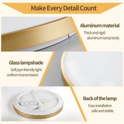 Brilagi - ściemnialna oprawa sufitowa LED GLASS POOL DOUBLE LED/80W/230V 3000-6000K 60 cm złota + pilot zdalnego sterowania