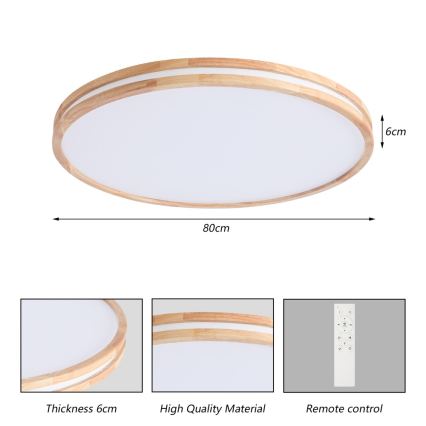 Brilagi - ściemnialna lampa sufitowa LED MOLINA LED/100W/230V 3000-6000K dąb śr. 80 cm + pilot zdalnego sterowania