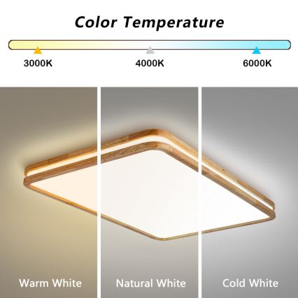 Brilagi - Ściemnialna lampa sufitowa LED MOLINA SQUARE LED/128W/230V 3000-6000K dąb 90x60 cm + pilot zdalnego sterowania