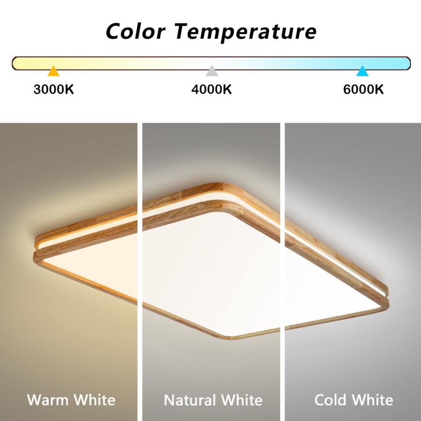 Brilagi - Ściemnialna lampa sufitowa LED MOLINA SQUARE LED/128W/230V 3000-6000K dąb 90x60 cm + pilot zdalnego sterowania