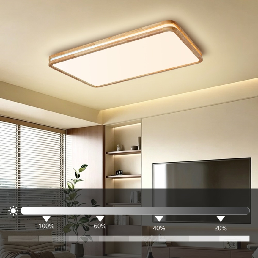 Brilagi - Ściemnialna lampa sufitowa LED MOLINA SQUARE LED/128W/230V 3000-6000K dąb 90x60 cm + pilot zdalnego sterowania