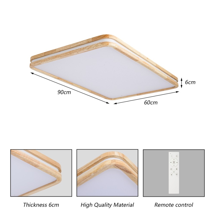 Brilagi - Ściemnialna lampa sufitowa LED MOLINA SQUARE LED/128W/230V 3000-6000K dąb 90x60 cm + pilot zdalnego sterowania