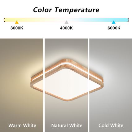 Brilagi - Ściemnialna lampa sufitowa MOLINA SQUARE LED/48W/230V 3000-6000K dąb 40x40 cm + zdalne sterowanie (pilot)