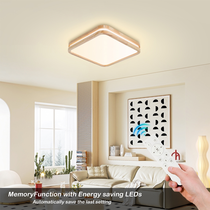 Brilagi - Ściemnialna lampa sufitowa MOLINA SQUARE LED/48W/230V 3000-6000K dąb 40x40 cm + zdalne sterowanie (pilot)