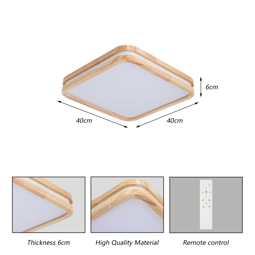 Brilagi - Ściemnialna lampa sufitowa MOLINA SQUARE LED/48W/230V 3000-6000K dąb 40x40 cm + zdalne sterowanie (pilot)