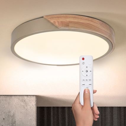 BRILAGI - ściemnialny plafon LED PILANA LED/48W/230V 3000-6500K dąb/beżowy śr. 40 cm + pilot zdalnego sterowania