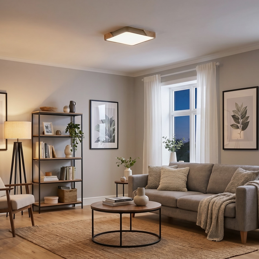 BRILAGI - LED Ściemnialna lampa sufitowa PILANA SQUARE LED/48W/230V 3000-6500K dąb/beżowa 42x42 cm + pilot zdalnego sterowania
