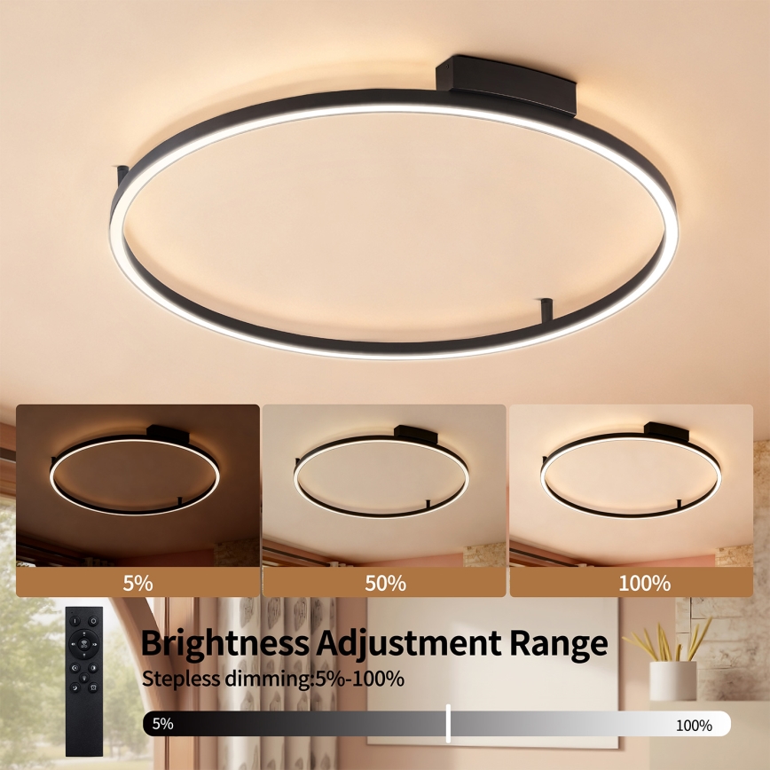 Brilagi - ściemnialna oprawa sufitowa PORTOFINO LED/60W/230V 3000-6000K śr. 80 cm czarna + pilot