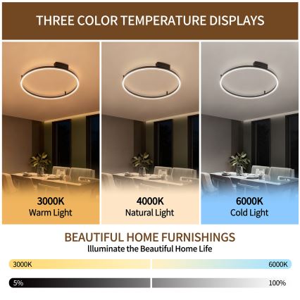 Brilagi - ściemnialna lampa sufitowa PORTOFINO LED/60W/230V 3000-6000K śr. 80 cm czarna + pilot zdalnego sterowania