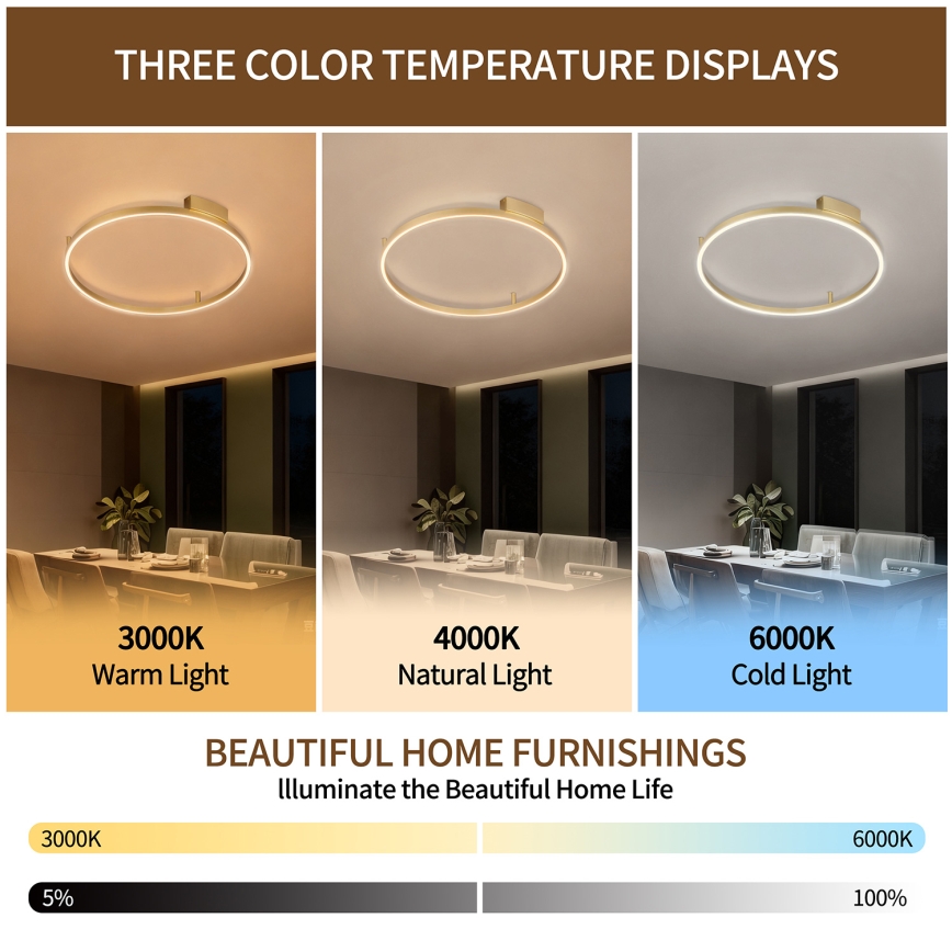 Brilagi - ściemnialna oprawa sufitowa PORTOFINO LED/60W/230V 3000-6000K śr. 80 cm złota + pilot zdalnego sterowania