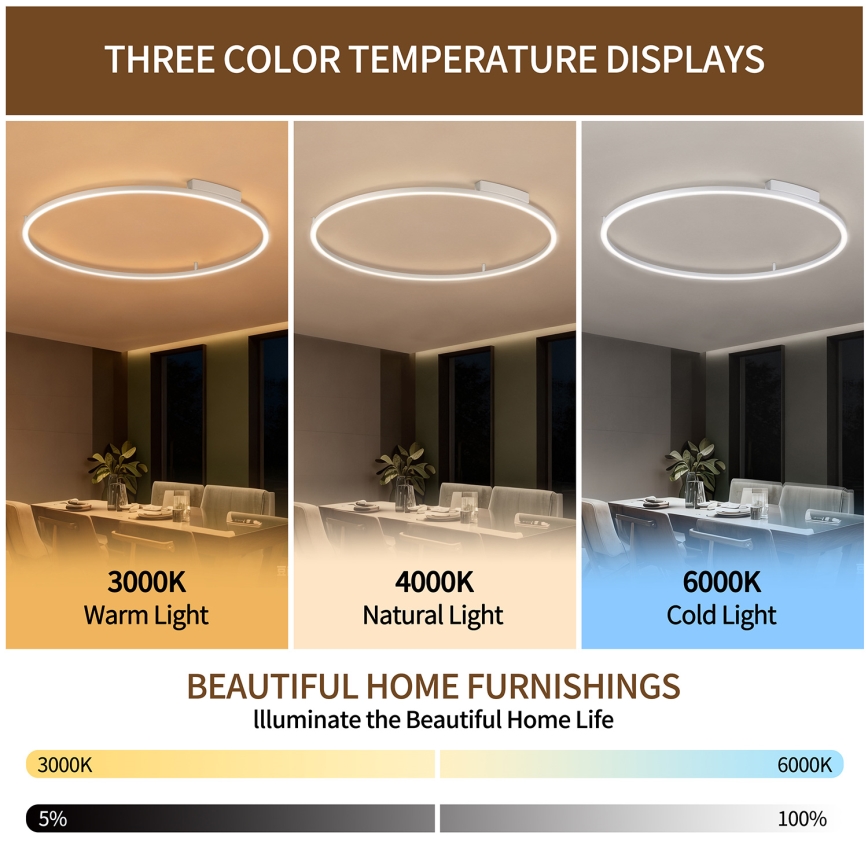 Brilagi - LED Ściemnialna lampa sufitowa PORTOFINO LED/85W/230V 3000-6000K śr. 120 cm srebrna + pilot zdalnego sterowania