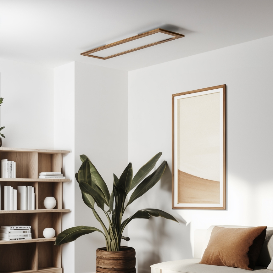 Brilagi - Ściemnialna oprawa sufitowa SLIMFRAME WOOD LED/58W/230V 124x33,7 cm 3000-6000K brązowa + pilot zdalnego sterowania