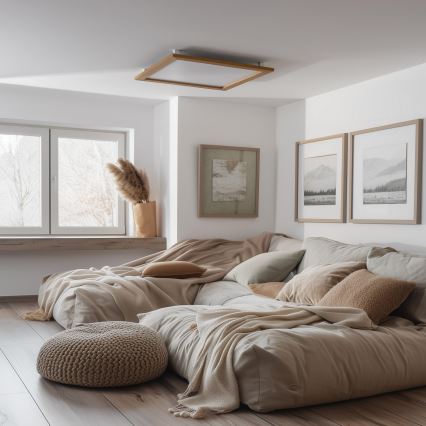 Brilagi - Ściemnialna lampa sufitowa LED SLIMFRAME WOOD LED/58W/230V 64x64 cm 3000-6000K brązowa + pilot zdalnego sterowania