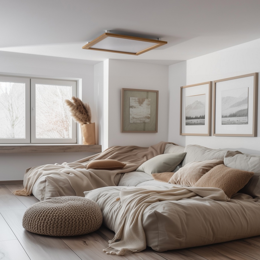 Brilagi - Ściemnialna lampa sufitowa LED SLIMFRAME WOOD LED/58W/230V 64x64 cm 3000-6000K brązowa + pilot zdalnego sterowania