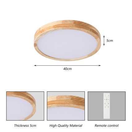 Brilagi - LED ściemnialna oprawa sufitowa WOODLINE LED/48W/230V 3000-6000K dąb śr. 40 cm + pilot zdalnego sterowania