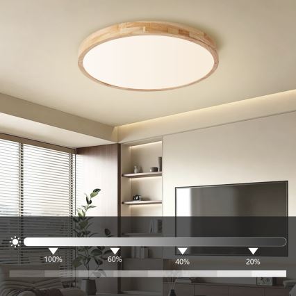 Brilagi - Lampa sufitowa WOODLINE LED/72W/230V z funkcją ściemniania 3000-6000K dąb śr. 60 cm + pilot