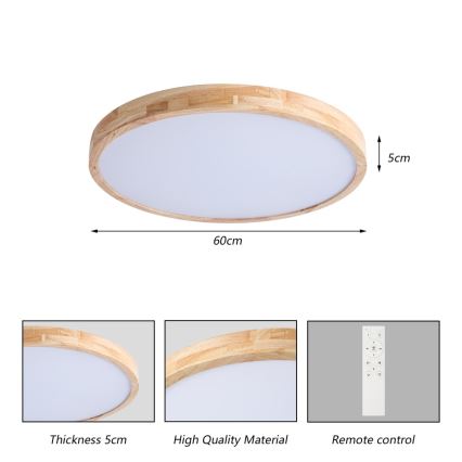 Brilagi - Lampa sufitowa WOODLINE LED/72W/230V z funkcją ściemniania 3000-6000K dąb śr. 60 cm + pilot