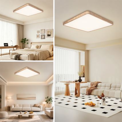 BRILAGI - ściemnialna lampa sufitowa LED WOODLINE SQUARE LED/180W/230V 3000-6000K dąb 100x100 cm + pilot zdalnego sterowania