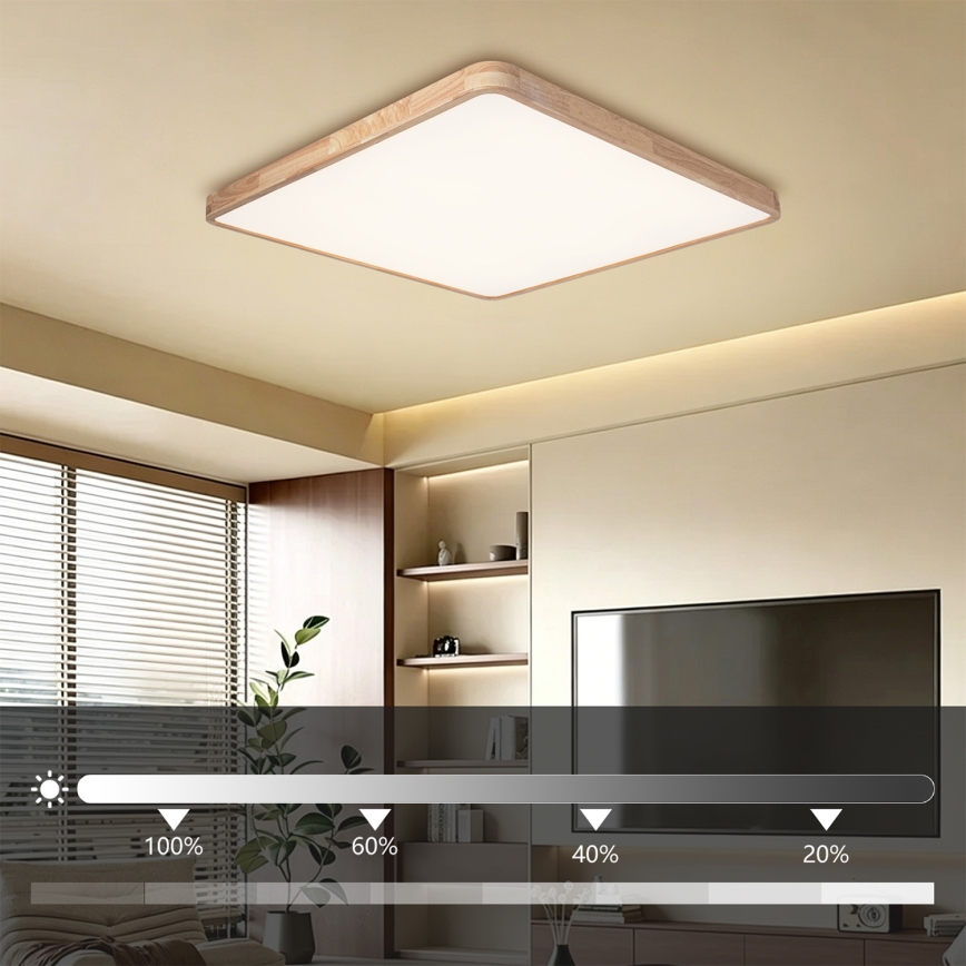 BRILAGI - ściemnialna lampa sufitowa LED WOODLINE SQUARE LED/180W/230V 3000-6000K dąb 100x100 cm + pilot zdalnego sterowania