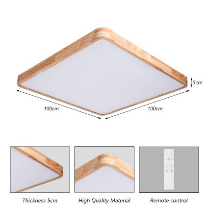 Brilagi - ściemnialna lampa sufitowa LED WOODLINE SQUARE LED/180W/230V 3000-6000K dąb 100x100 cm + pilot zdalnego sterowania