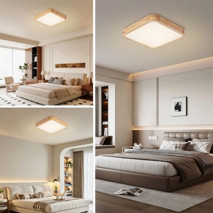 Brilagi - Oprawa sufitowa LED z funkcją ściemniania WOODLINE SQUARE LED/48W/230V 3000-6000K dąb 40x40 cm + pilot zdalnego sterowania