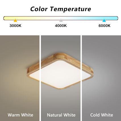 Brilagi - Oprawa sufitowa LED z funkcją ściemniania WOODLINE SQUARE LED/48W/230V 3000-6000K dąb 40x40 cm + pilot zdalnego sterowania