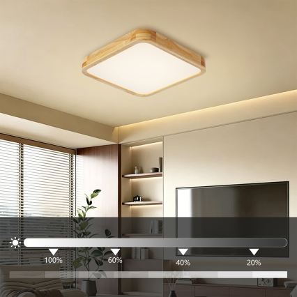 Brilagi - Oprawa sufitowa LED z funkcją ściemniania WOODLINE SQUARE LED/48W/230V 3000-6000K dąb 40x40 cm + pilot zdalnego sterowania