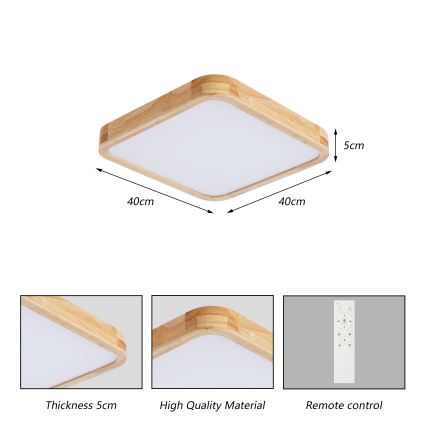 Brilagi - Oprawa sufitowa LED z funkcją ściemniania WOODLINE SQUARE LED/48W/230V 3000-6000K dąb 40x40 cm + pilot zdalnego sterowania