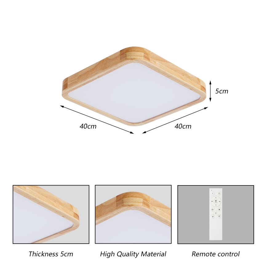 Brilagi - Oprawa sufitowa LED z funkcją ściemniania WOODLINE SQUARE LED/48W/230V 3000-6000K dąb 40x40 cm + pilot zdalnego sterowania