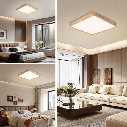 Brilagi - Ściemniwalna lampa sufitowa WOODLINE SQUARE LED/80W/230V 3000-6000K dąb 60x60 cm + pilot zdalnego sterowania
