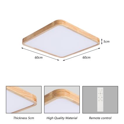 Brilagi - Ściemniwalna lampa sufitowa WOODLINE SQUARE LED/80W/230V 3000-6000K dąb 60x60 cm + pilot zdalnego sterowania