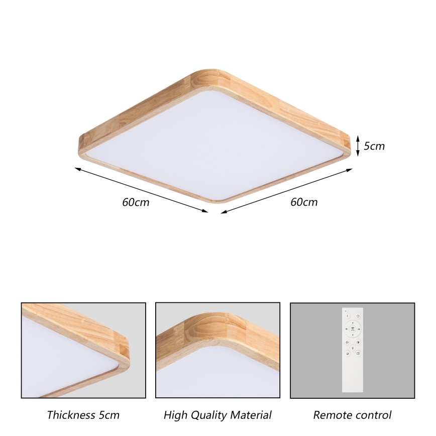 Brilagi - Ściemniwalna lampa sufitowa WOODLINE SQUARE LED/80W/230V 3000-6000K dąb 60x60 cm + pilot zdalnego sterowania