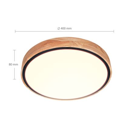 Brilagi - Ściemnialna oprawa sufitowa LED GLORIA 48W 230V 3000–6500K dąb Ø 40 cm + pilot zdalnego sterowania