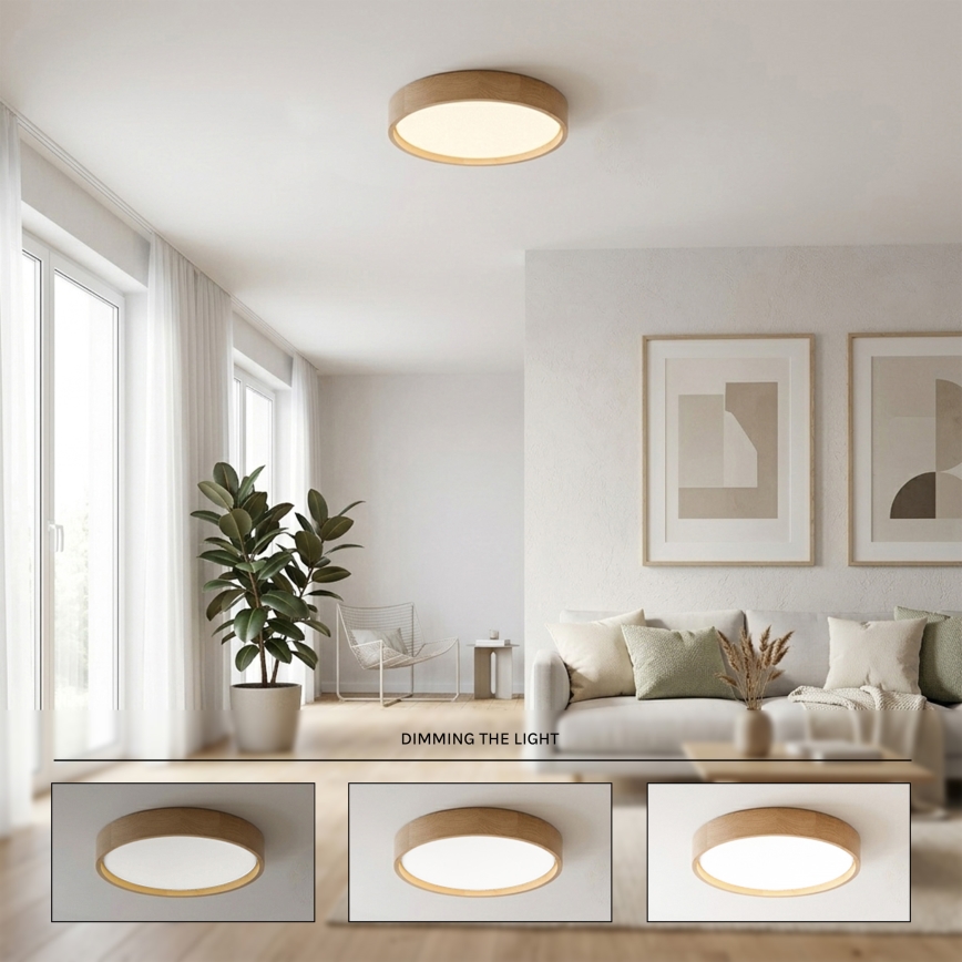 Brilagi - Ściemnialna lampa sufitowa LED MANAROLA SMART LED/24W/230V 3000-6000K Wi-Fi Tuya Beacon śr. 41 cm dąb + pilot zdalnego sterowania