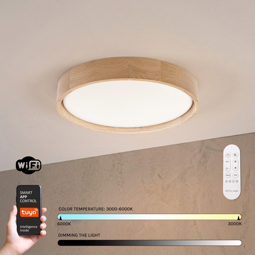 Brilagi - Ściemnialna lampa sufitowa LED MANAROLA SMART LED/24W/230V 3000-6000K Wi-Fi Tuya Beacon śr. 41 cm dąb + pilot zdalnego sterowania