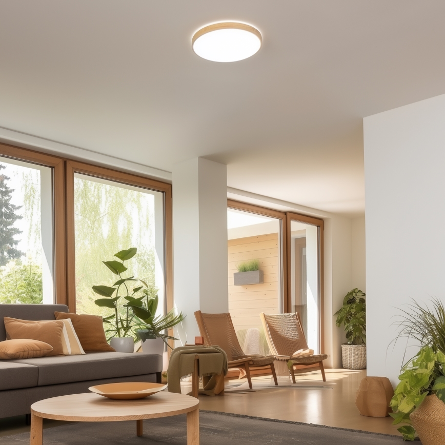 Brilagi - ściemnialna oprawa sufitowa LED PINE LED/24W/230V, drewno, śr. 42 cm, 3000–6500K + pilot zdalnego sterowania