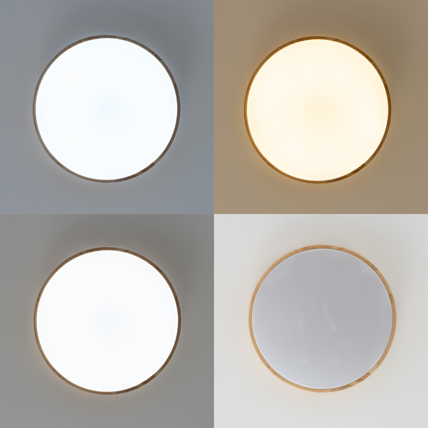 Brilagi - ściemnialna oprawa sufitowa LED PINE LED/24W/230V, drewno, śr. 42 cm, 3000–6500K + pilot zdalnego sterowania