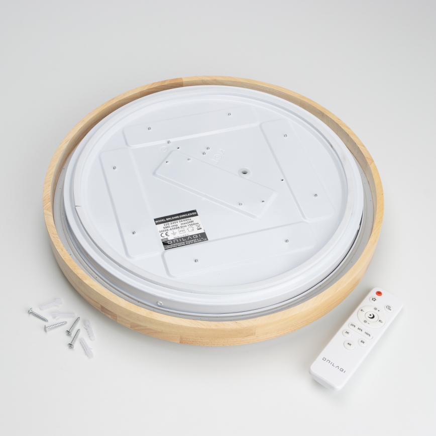 Brilagi - ściemnialna oprawa sufitowa LED PINE LED/24W/230V, drewno, śr. 42 cm, 3000–6500K + pilot zdalnego sterowania