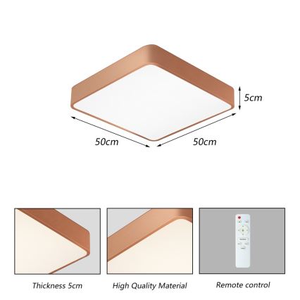 BRILAGI - LED Ściemnialna lampa sufitowa POOL SQUARE LED/48W/230V 3000-6000K 50x50 cm brązowa + zdalne sterowanie