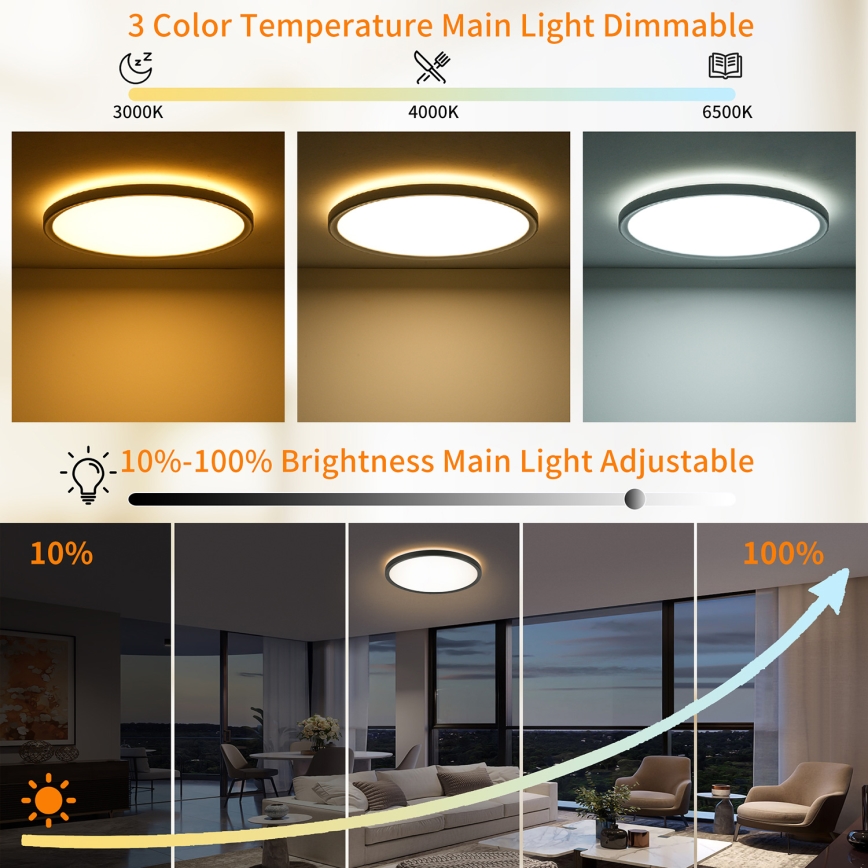 Brilagi - ściemnialny plafon ULTRA SLIM LED/24W/230V 2700-6500K Ø 42 cm czarny + pilot zdalnego sterowania