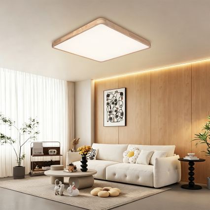 Brilagi - ściemnialna lampa sufitowa WOODLINE SQUARE LED/100W/230V 3000–6000K dąb 80x80 cm + pilot zdalnego sterowania