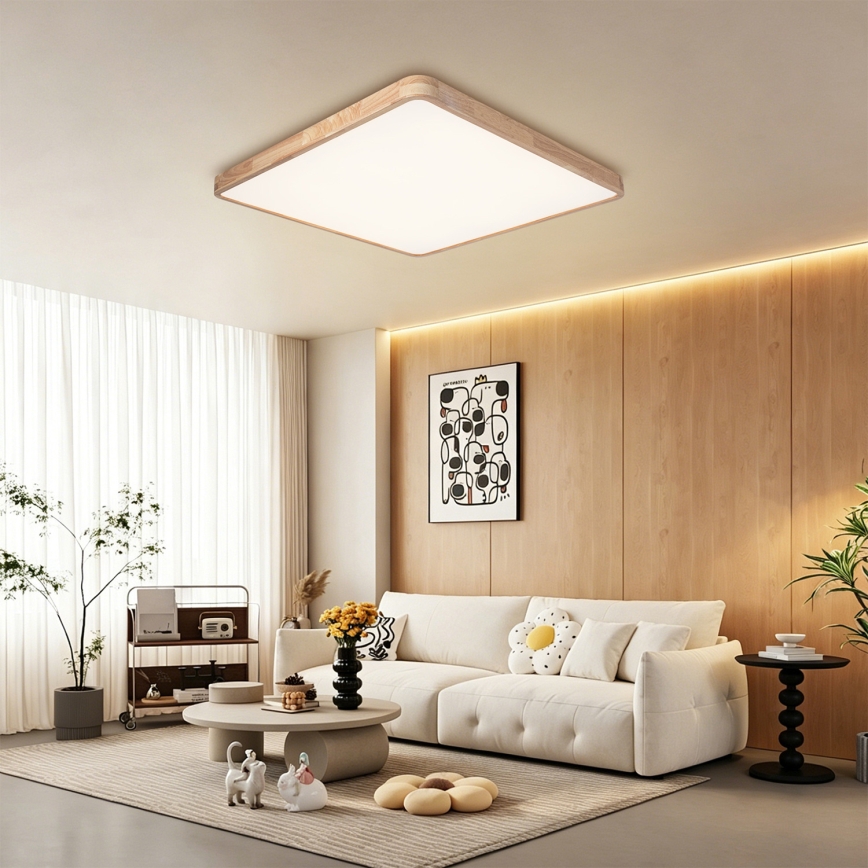 Brilagi - ściemnialna lampa sufitowa WOODLINE SQUARE LED/100W/230V 3000–6000K dąb 80x80 cm + pilot zdalnego sterowania