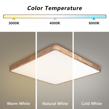 Brilagi - ściemnialna lampa sufitowa WOODLINE SQUARE LED/100W/230V 3000–6000K dąb 80x80 cm + pilot zdalnego sterowania