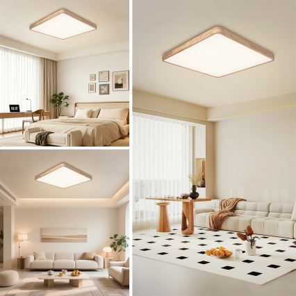 Brilagi - ściemnialna lampa sufitowa WOODLINE SQUARE LED/100W/230V 3000–6000K dąb 80x80 cm + pilot zdalnego sterowania