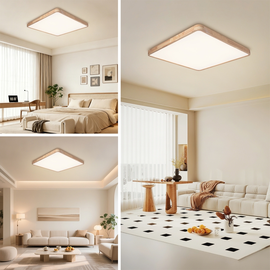 Brilagi - ściemnialna lampa sufitowa WOODLINE SQUARE LED/100W/230V 3000–6000K dąb 80x80 cm + pilot zdalnego sterowania