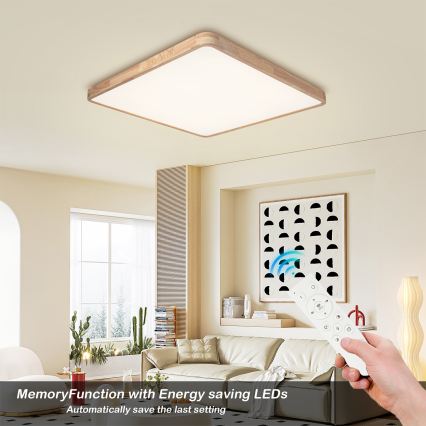 Brilagi - ściemnialna lampa sufitowa WOODLINE SQUARE LED/100W/230V 3000–6000K dąb 80x80 cm + pilot zdalnego sterowania