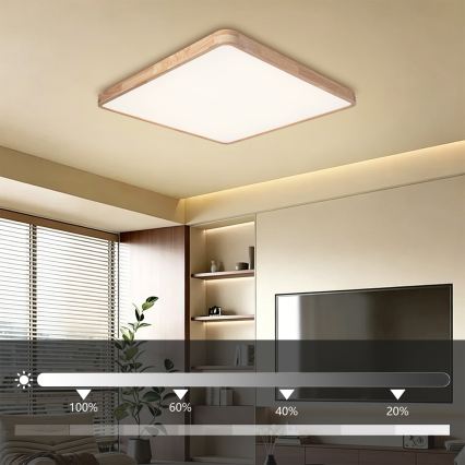 Brilagi - ściemnialna lampa sufitowa WOODLINE SQUARE LED/100W/230V 3000–6000K dąb 80x80 cm + pilot zdalnego sterowania