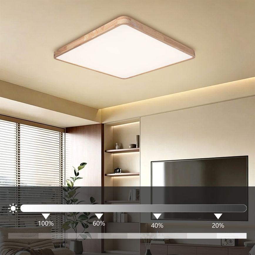 Brilagi - ściemnialna lampa sufitowa WOODLINE SQUARE LED/100W/230V 3000–6000K dąb 80x80 cm + pilot zdalnego sterowania