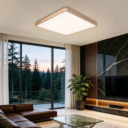 Brilagi - ściemnialna lampa sufitowa WOODLINE SQUARE LED/100W/230V 3000–6000K dąb 80x80 cm + pilot zdalnego sterowania